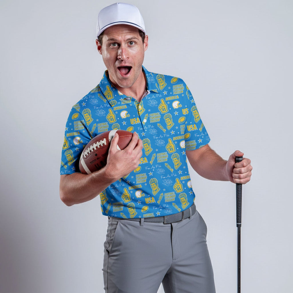 Bolt Man Powder Blue Sunshine Gold Sport Polo, American Football League Gift Ideas For Football Fans