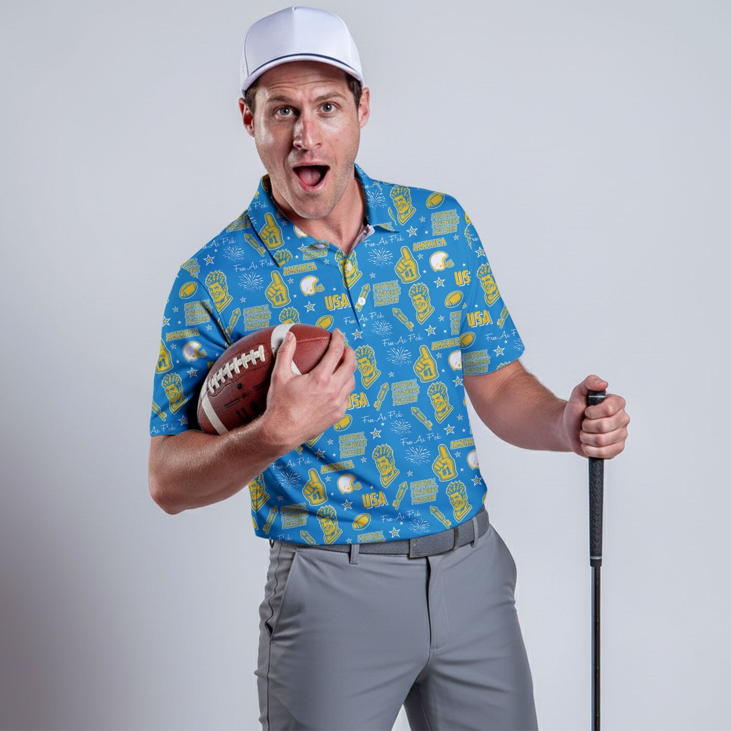 Bolt Man Powder Blue Sunshine Gold Sport Polo, American Football League Gift Ideas For Football Fans