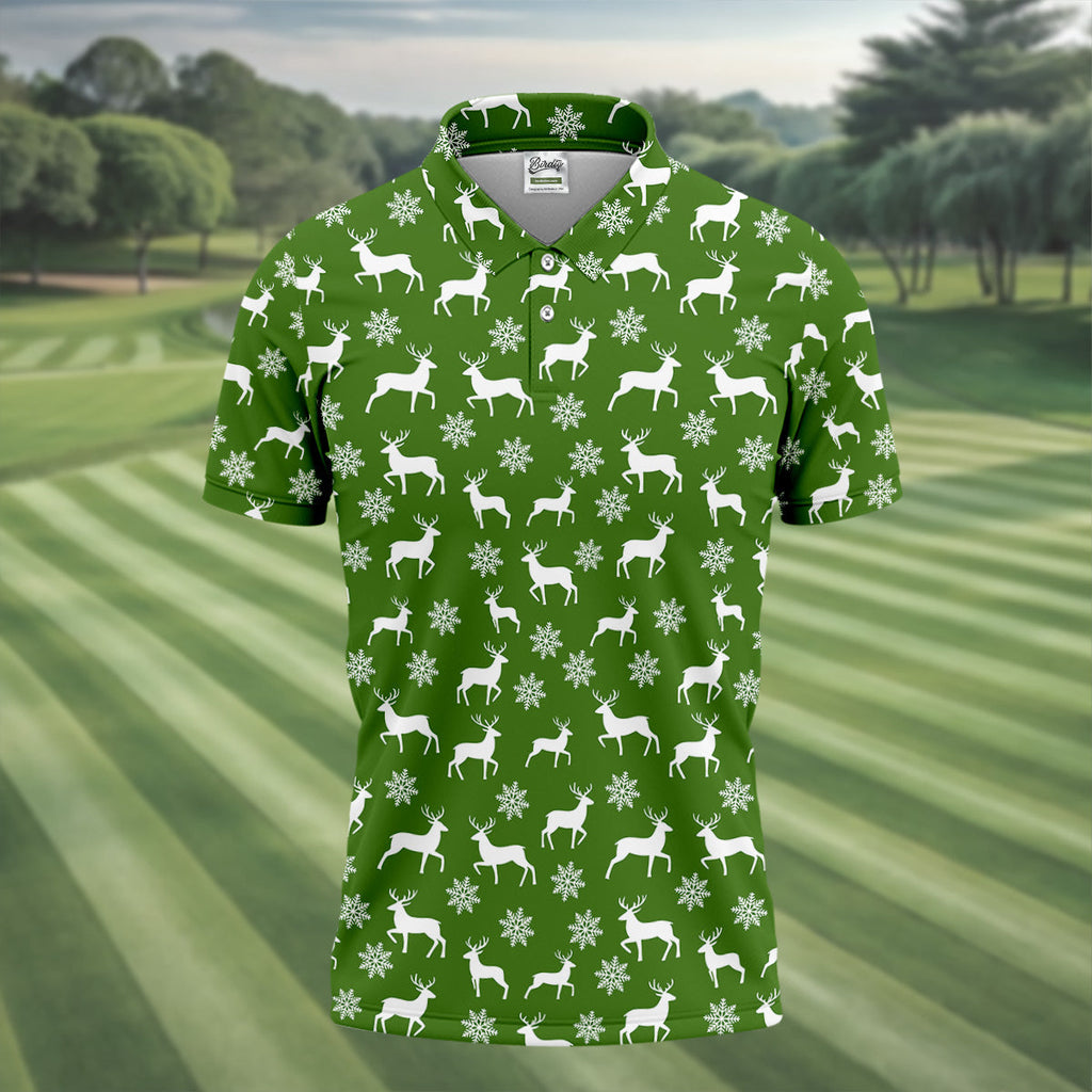 Reindeer Christmas Green Golf Shirt, Christmas Golf Shirt, Polo Shirts For Men, Golf Shirts For Men