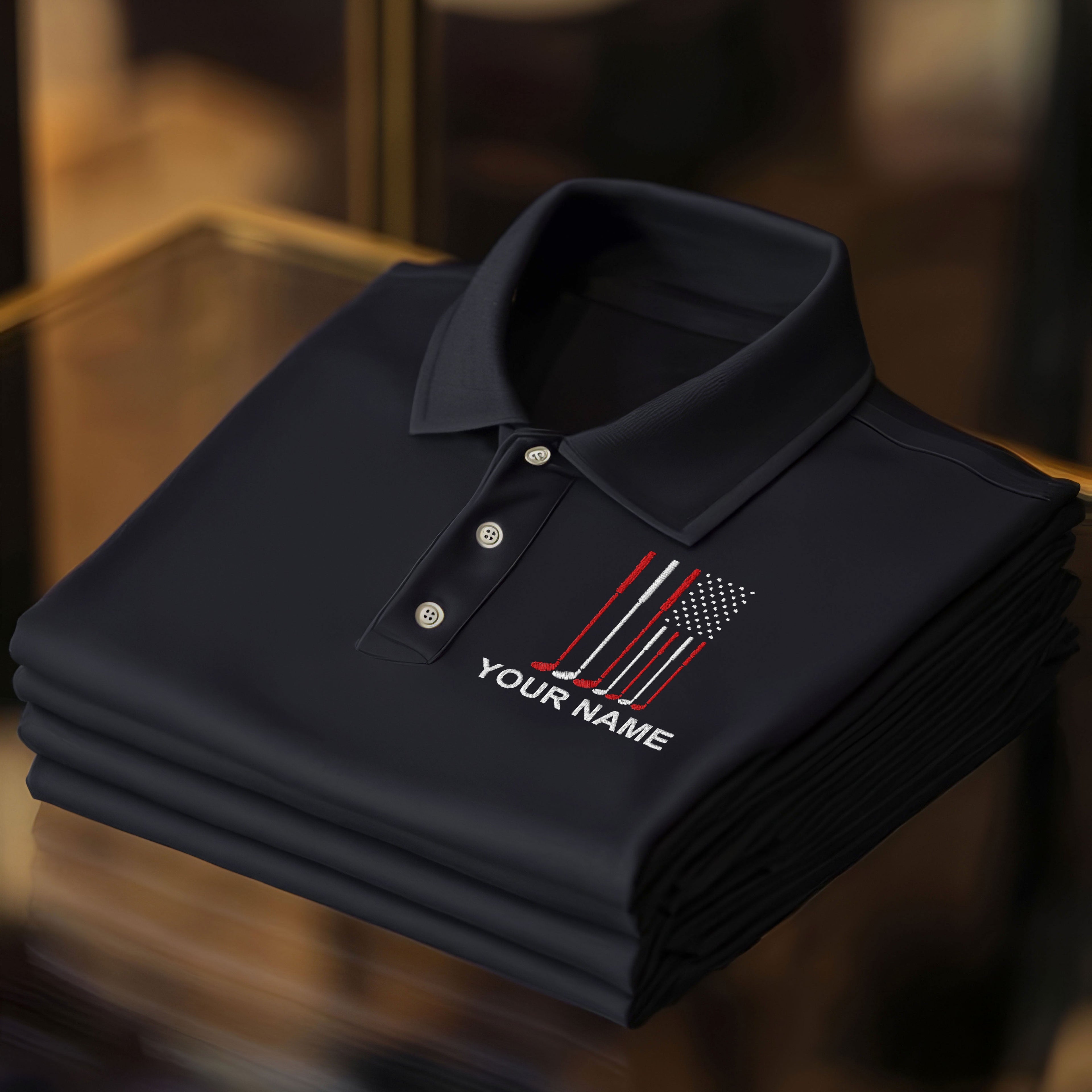 American Flag Custom Embroidered Golf Polo Shirt, Dad Golf Gift