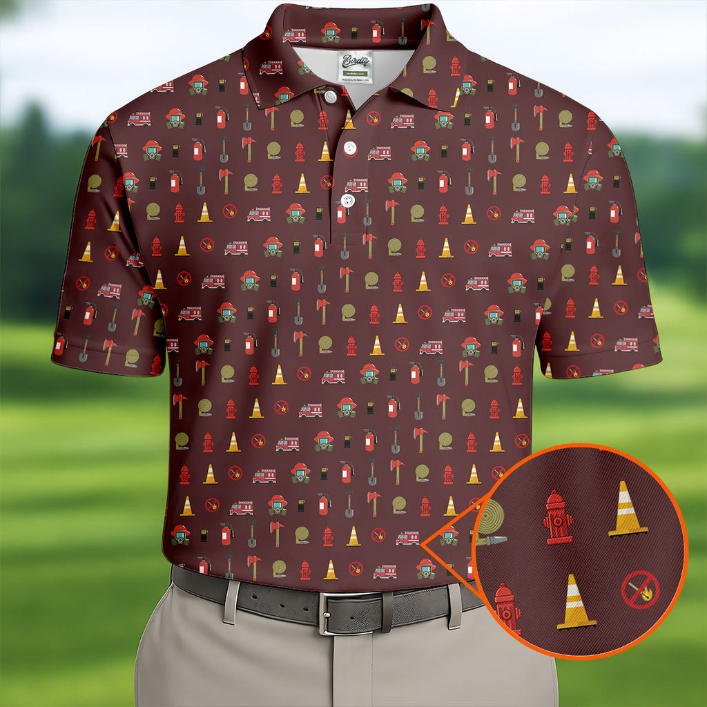 Fireman Patter Men's Funny Golf Shirts, Golf Tops For Men, Polo Shirts For Men, Golf Shirts For Men