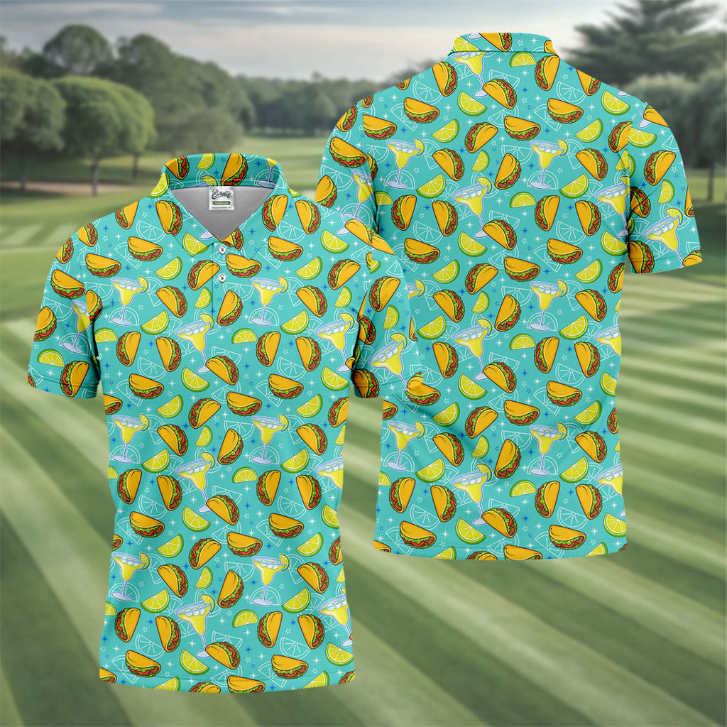 Cocktail Margarita Taco Men's Polo Shirt, Cinco De Mayo Celebration Fiesta Golf Shirt For Men