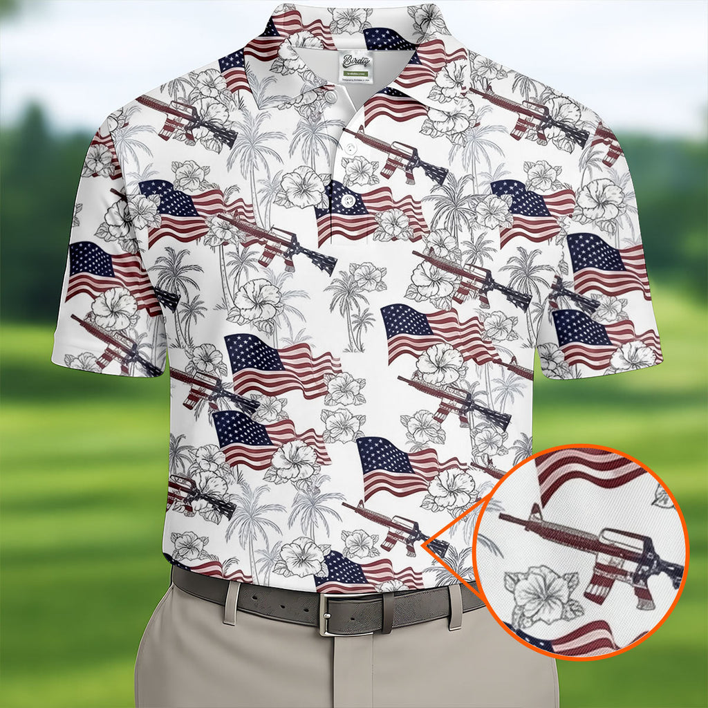 American Flag Pattern 4th Of July Tropical Vibe Patriotic Golf Shirt, 250th Anniversary Golf Shirts For Men