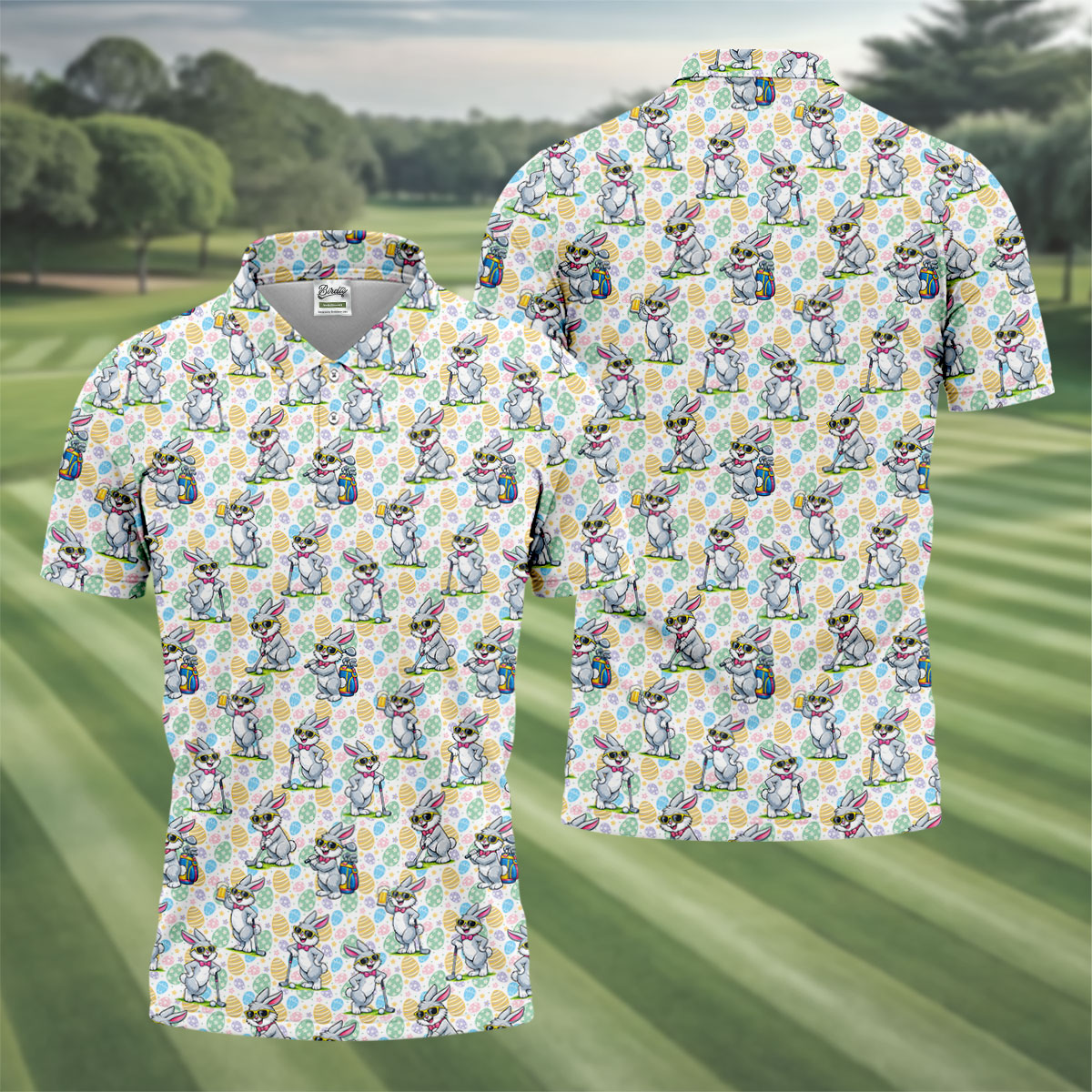 Funny Easter Bunny Golf And Beer Golf Shirts For Men, Men's Funny Golf Shirts, Polo ShirtFor Men