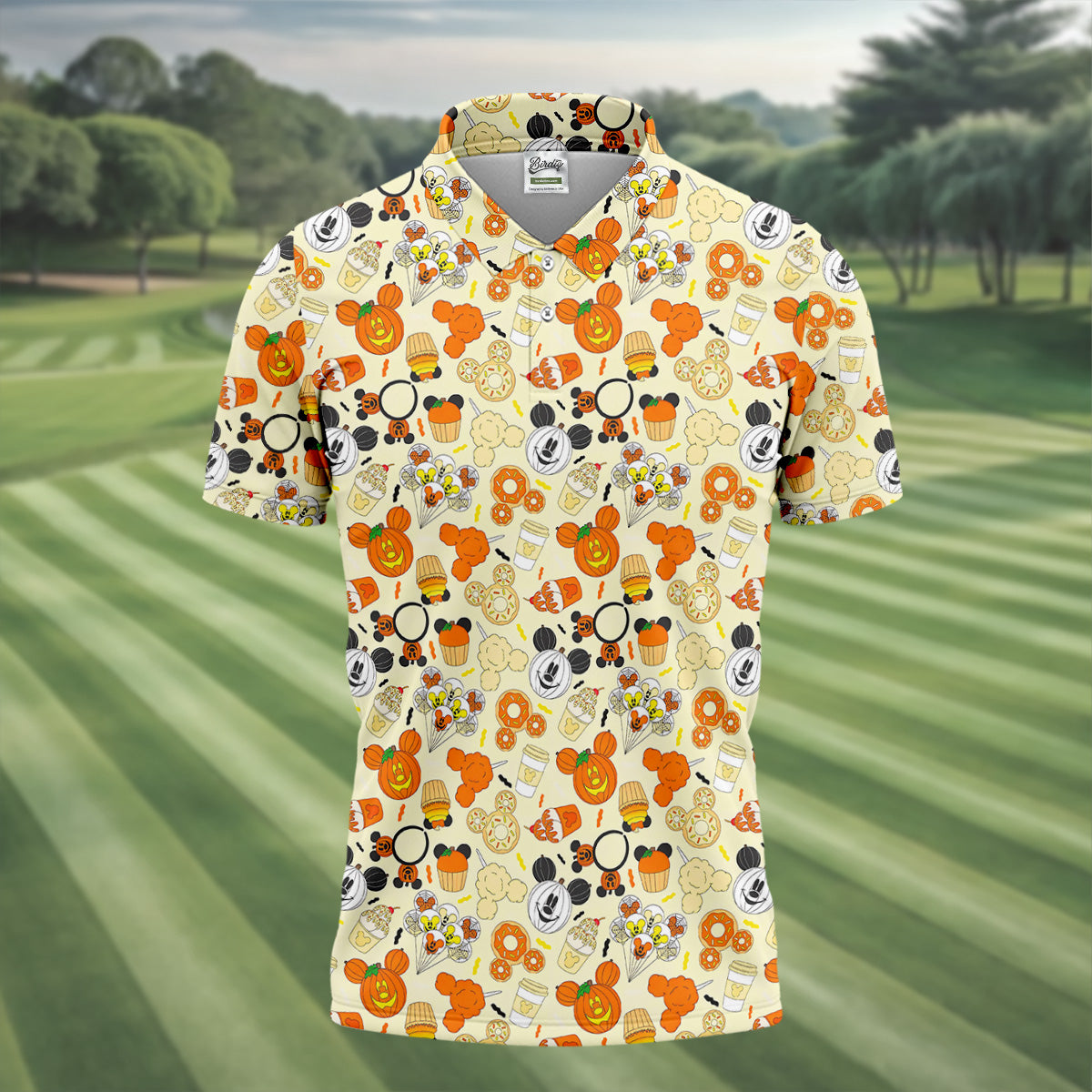 Cute Halloween Mouse Pumpkin Polo Shirts For Men, Sweet Spooky Golf Tops For Men, Halloween Golf Shirt
