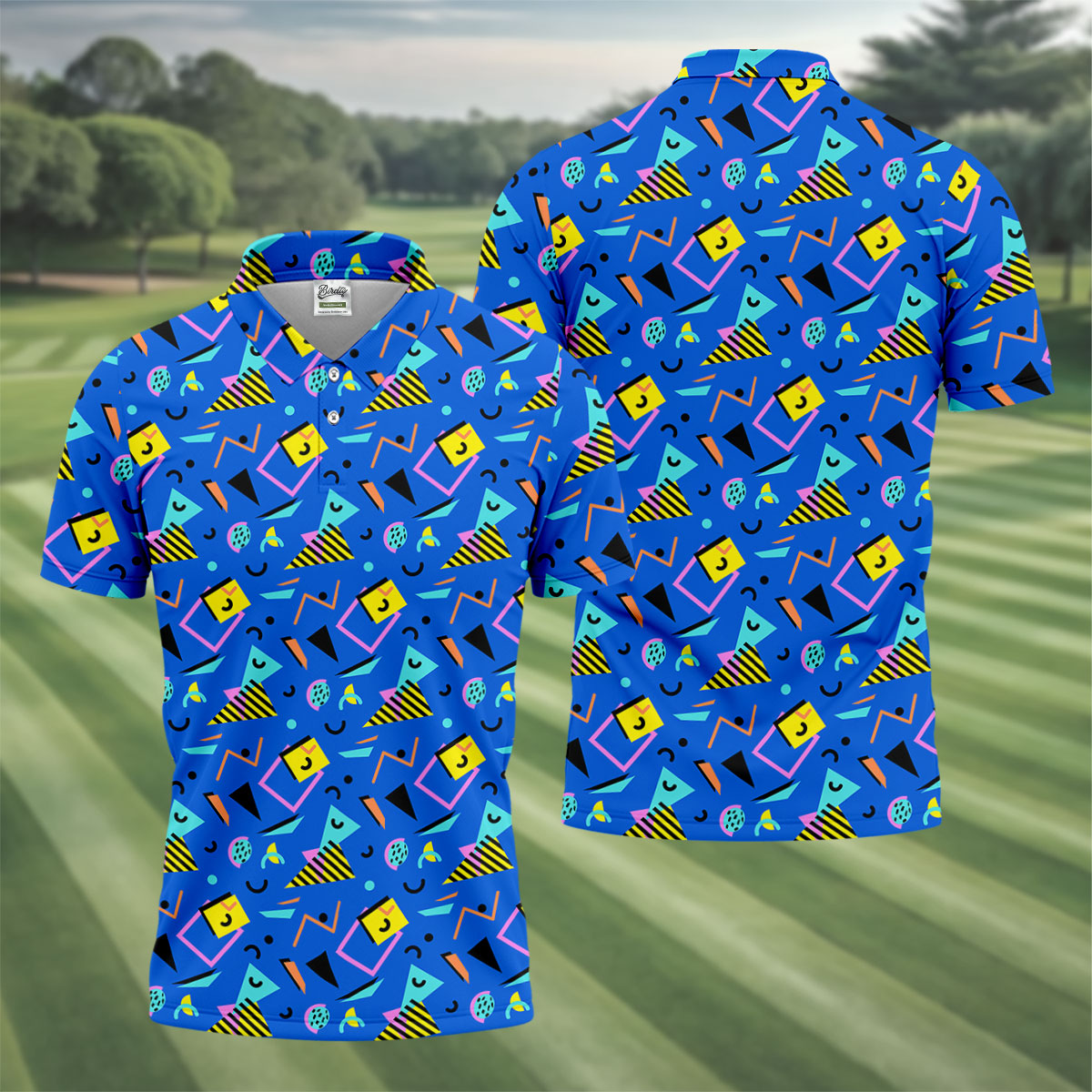 Playful Geometric Memphis Style Golf Tops For Men, Polo Shirts For Men, Golf Shirts For Men