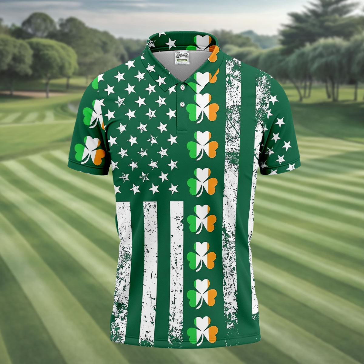 Irish Shamrock Vertical Stripes St Patrick's Day Golf Shirt, Polo Shirts For Men, Golf Shirts For Men