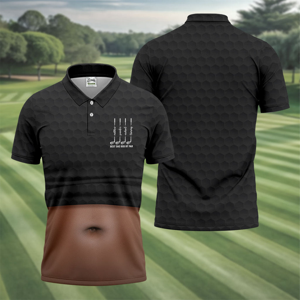 Best Dad Bod By Par Black Men's Funny Golf Polo Shirts, Father's Day Golf Shirt, Golf Gift For Dad