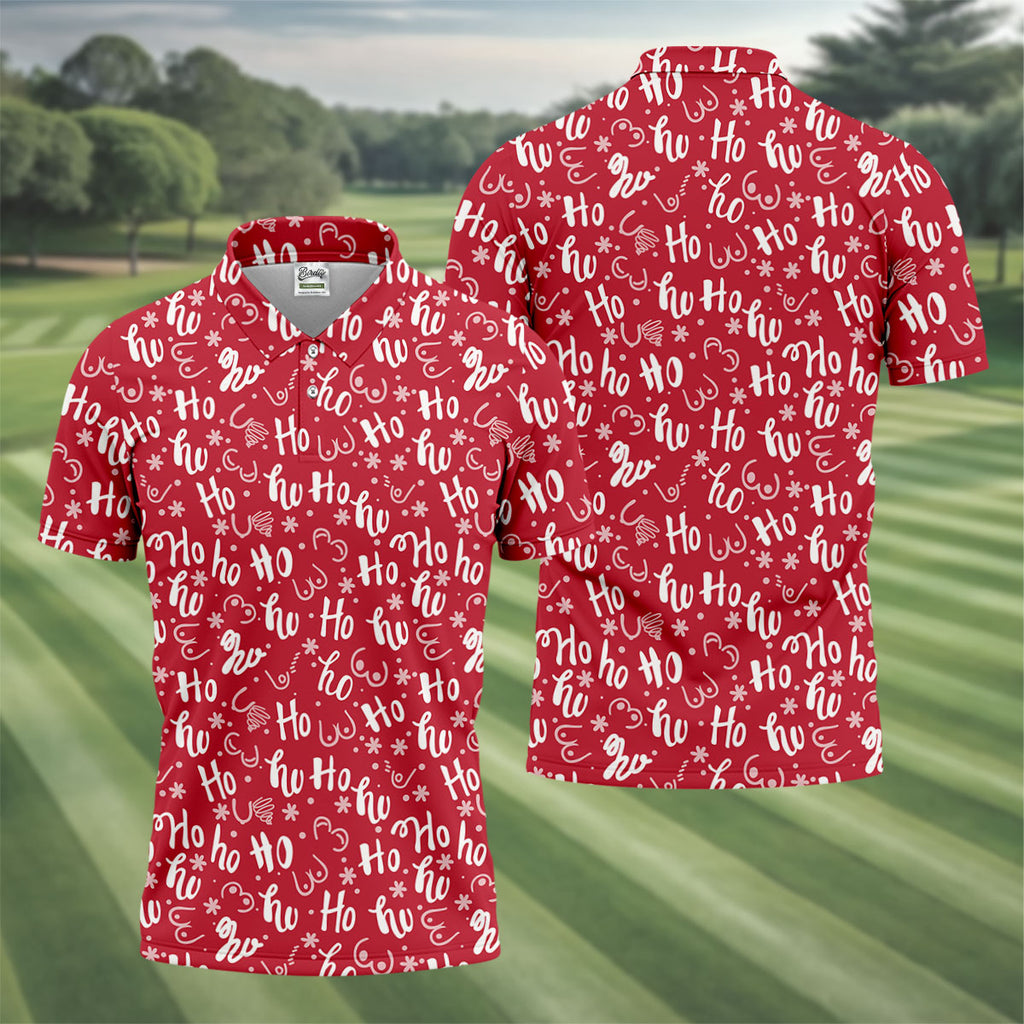 Funny Red Xmas Golf Tops For Men, Men's Funny Golf Shirts, Christmas Golf Gift, Polo Shirts For Men