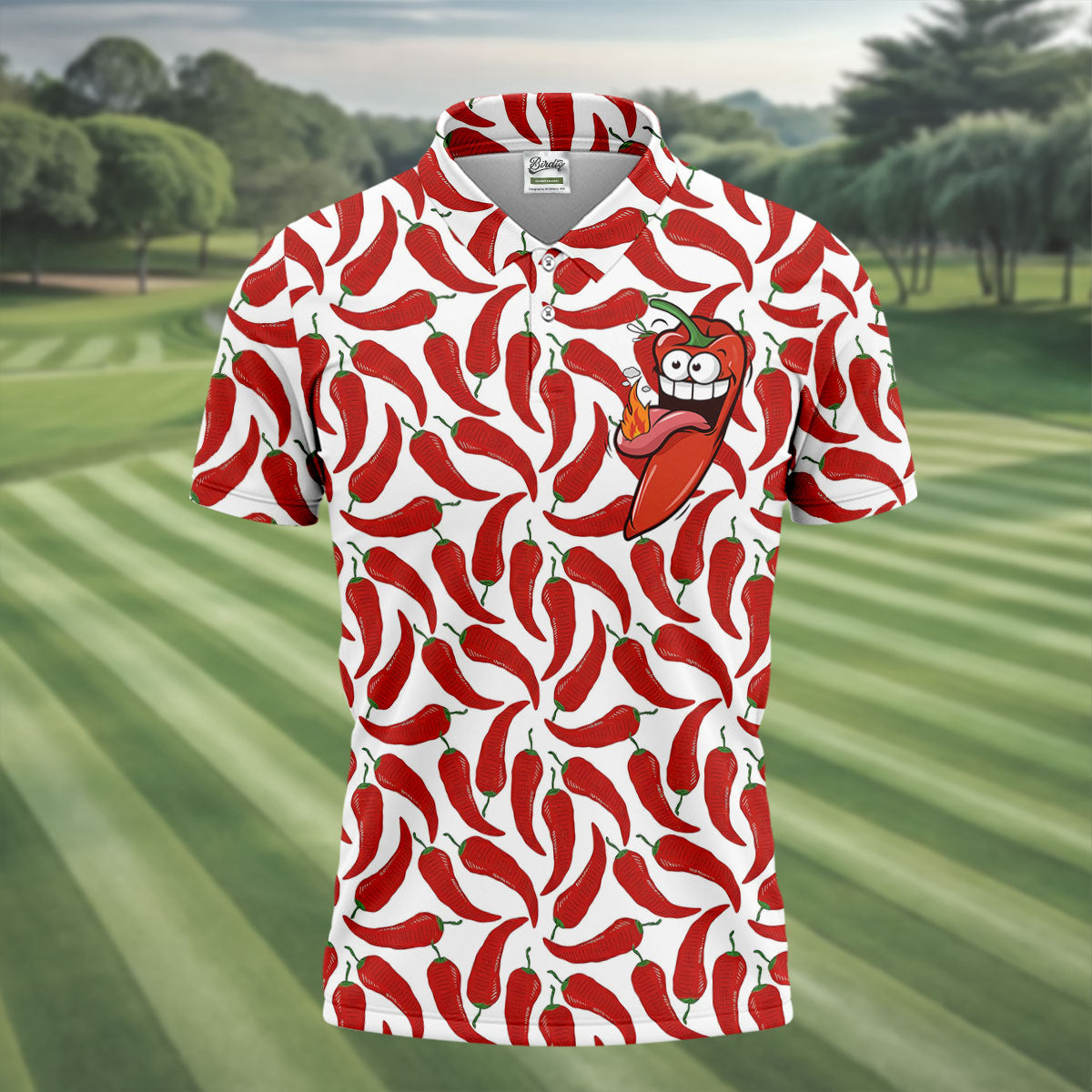 Spicy Hot Pepper Cinco De Mayo Celebration Fiesta Themed Golf Tops For Men, Golf Shirts For Men