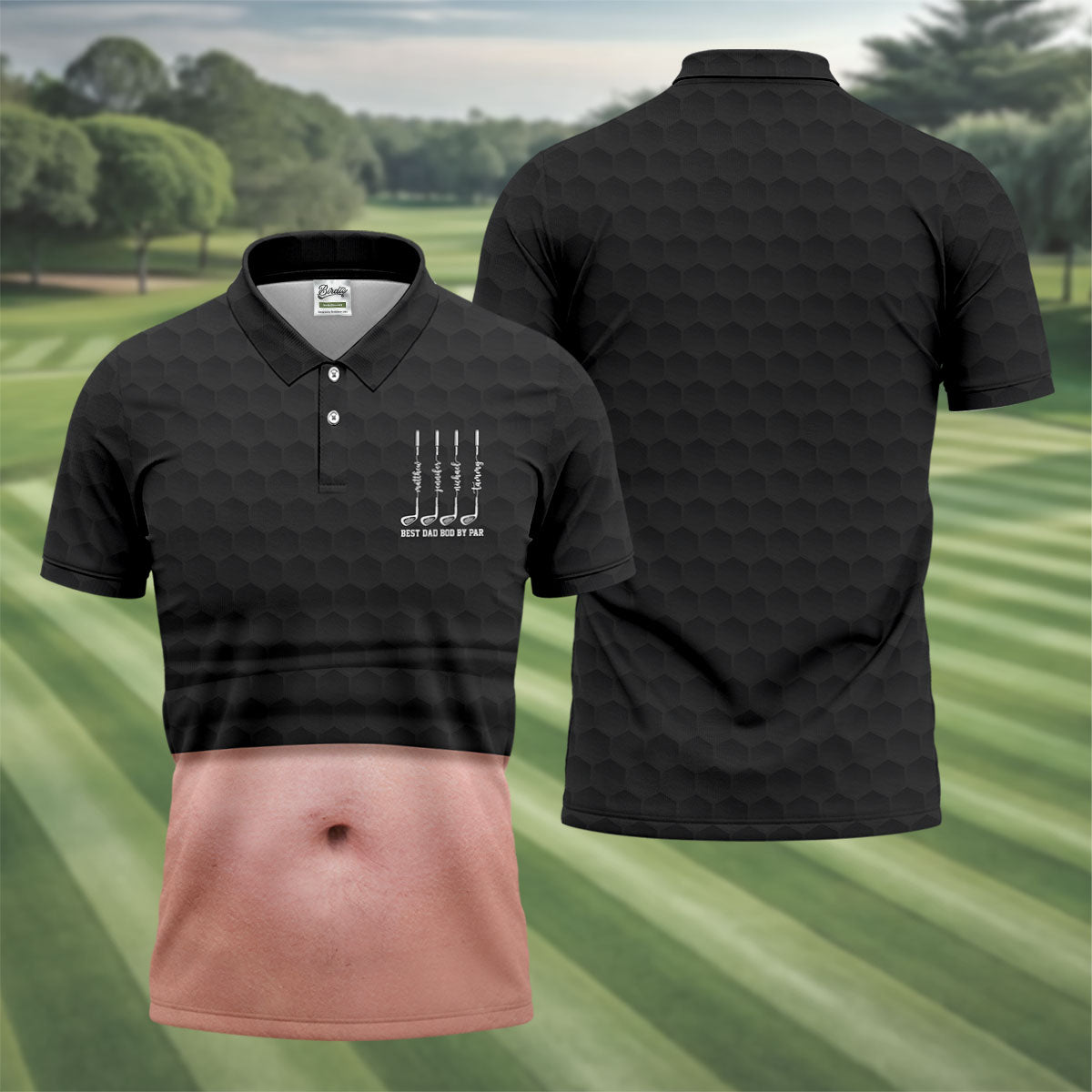 Best Dad Bod By Par Black Men's Funny Golf Polo Shirts, Father's Day Golf Shirt, Golf Gift For Dad