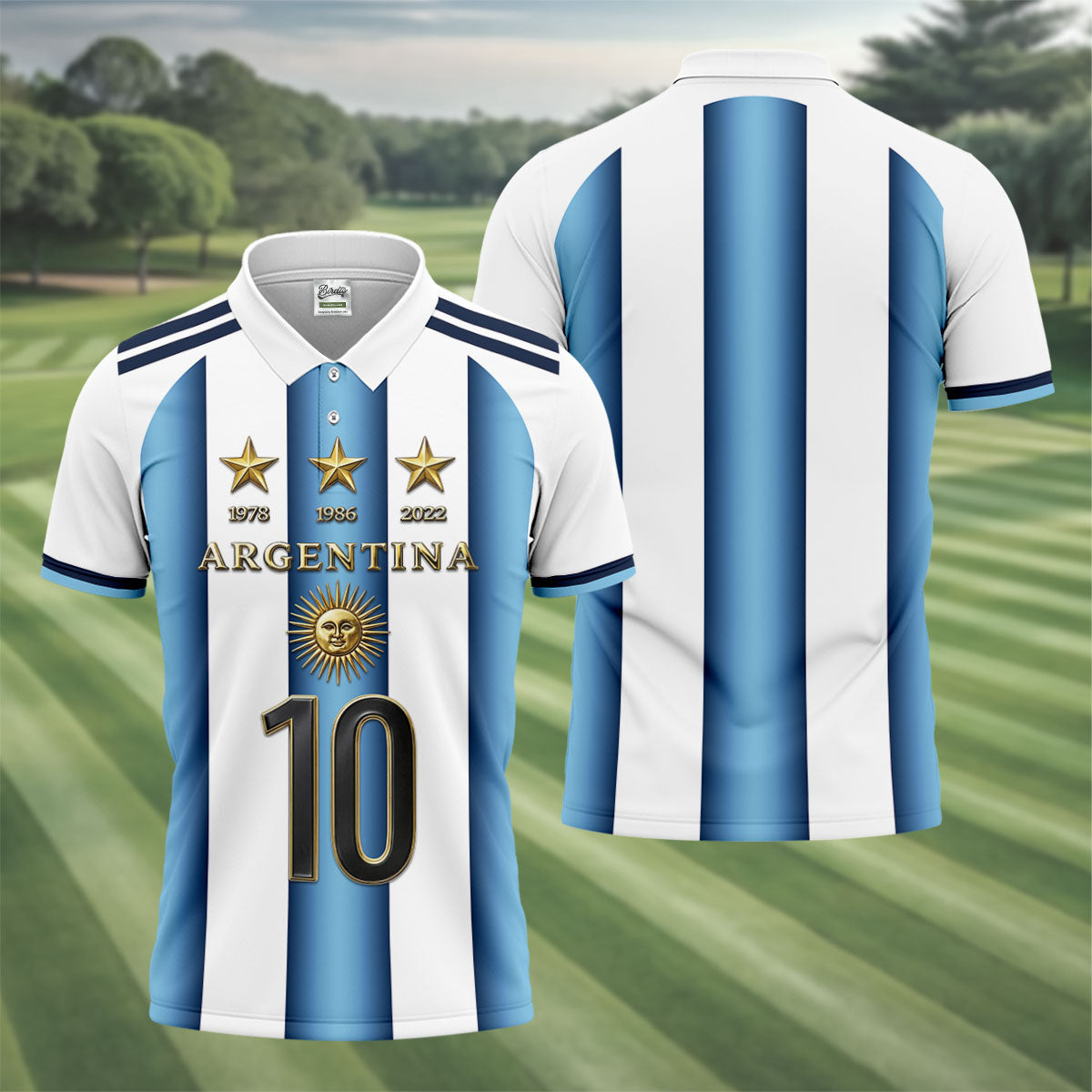 Argentina World Cup Sun Of May Golf Tops For Men, Football Theme Polo Shirts For Men