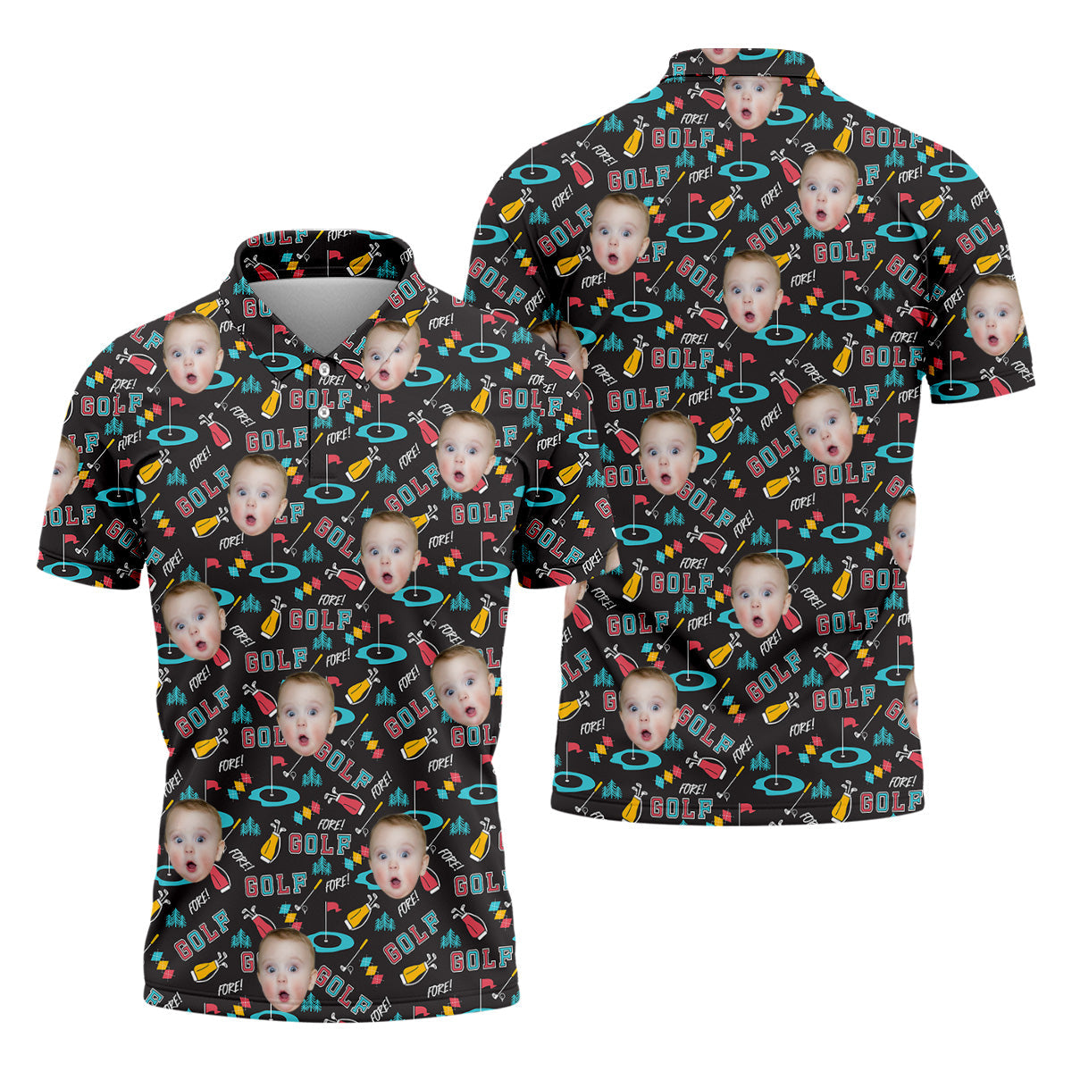 Custom Shirts With Faces, Funny Golf Polo ShirtGifts For The Golfing Dad, Golf Gift For Dad