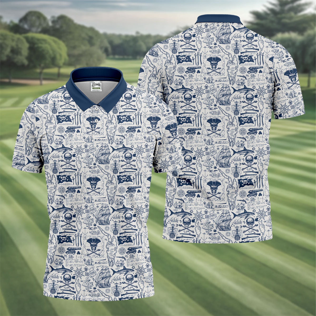 Skull Pirate Ocean Adventure Vintage Golf Shirt, Polo Shirts For Men, Golf Shirts For Men