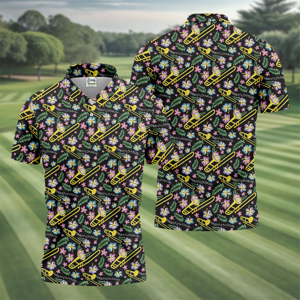 Trombones Floral Tropical Vibe Golf Tops For Men, Polo Shirts For Men, Golf Shirts For Men