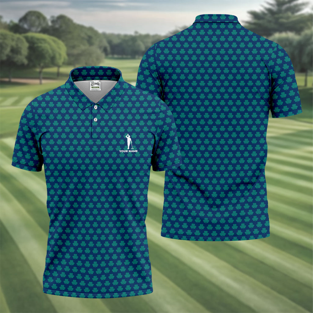 Three Leaf Clover Seamless Pattern St Patrick's Day Golf Shirt, Polo Shirts For Men, Golf Shirts For Men