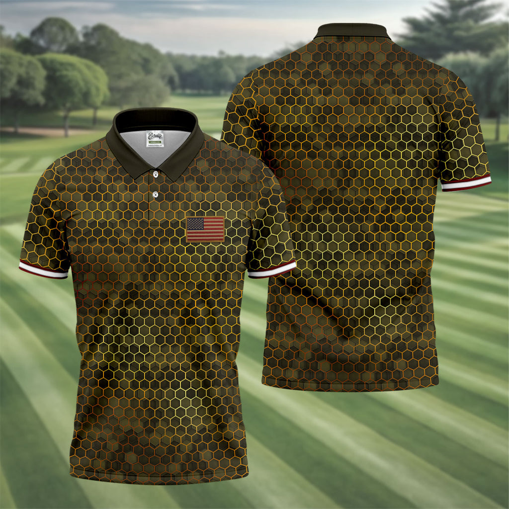 Hexagonal Camo Patriotic 4th Of July Golf Shirt, 250 Years Polo Shirts For Men