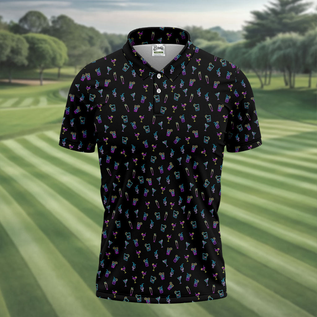 Neon Cocktail Retro Golf Shirt, Golf Tops For Men, Polo ShirtFor Men, Golf Shirts For Men