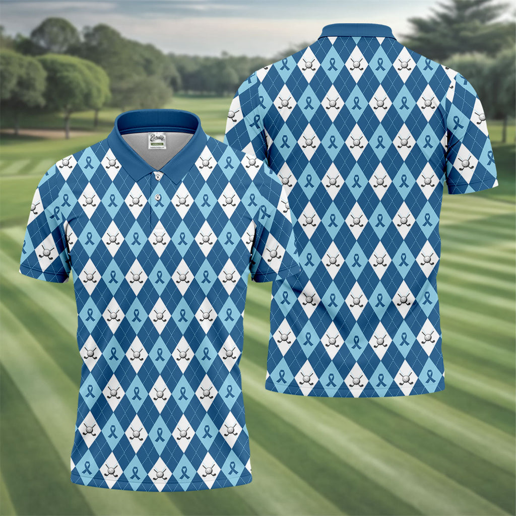 Prostate Cancer Blue And White Argyle Pattern Golf Tops For Men, Cancer Survivor Shirt, Cancer Awareness Shirt