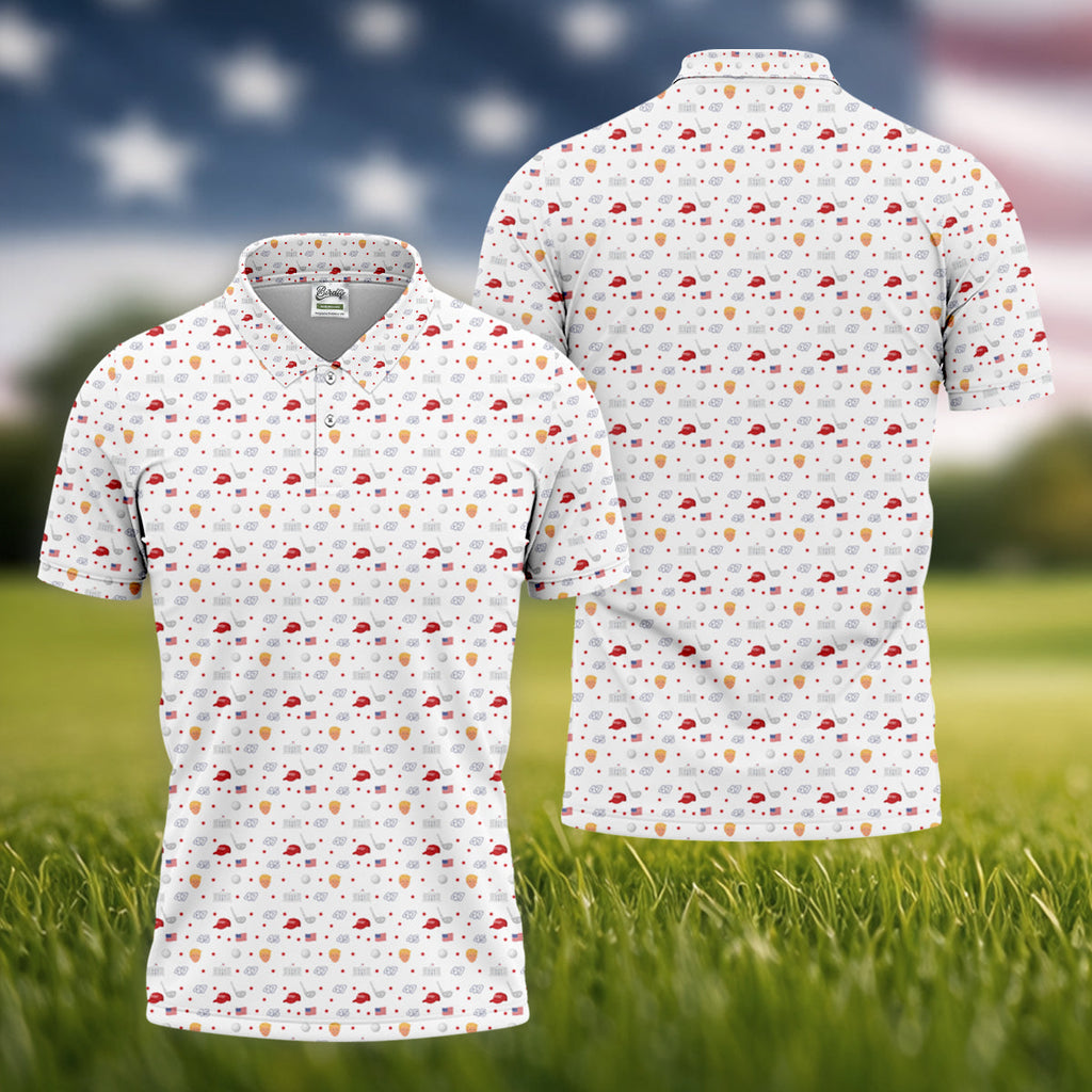 45 47 US Flag Pattern White Golf Shirt, Funny Golf Shirt, Golf Shirts For Men, Golf Gift For Men
