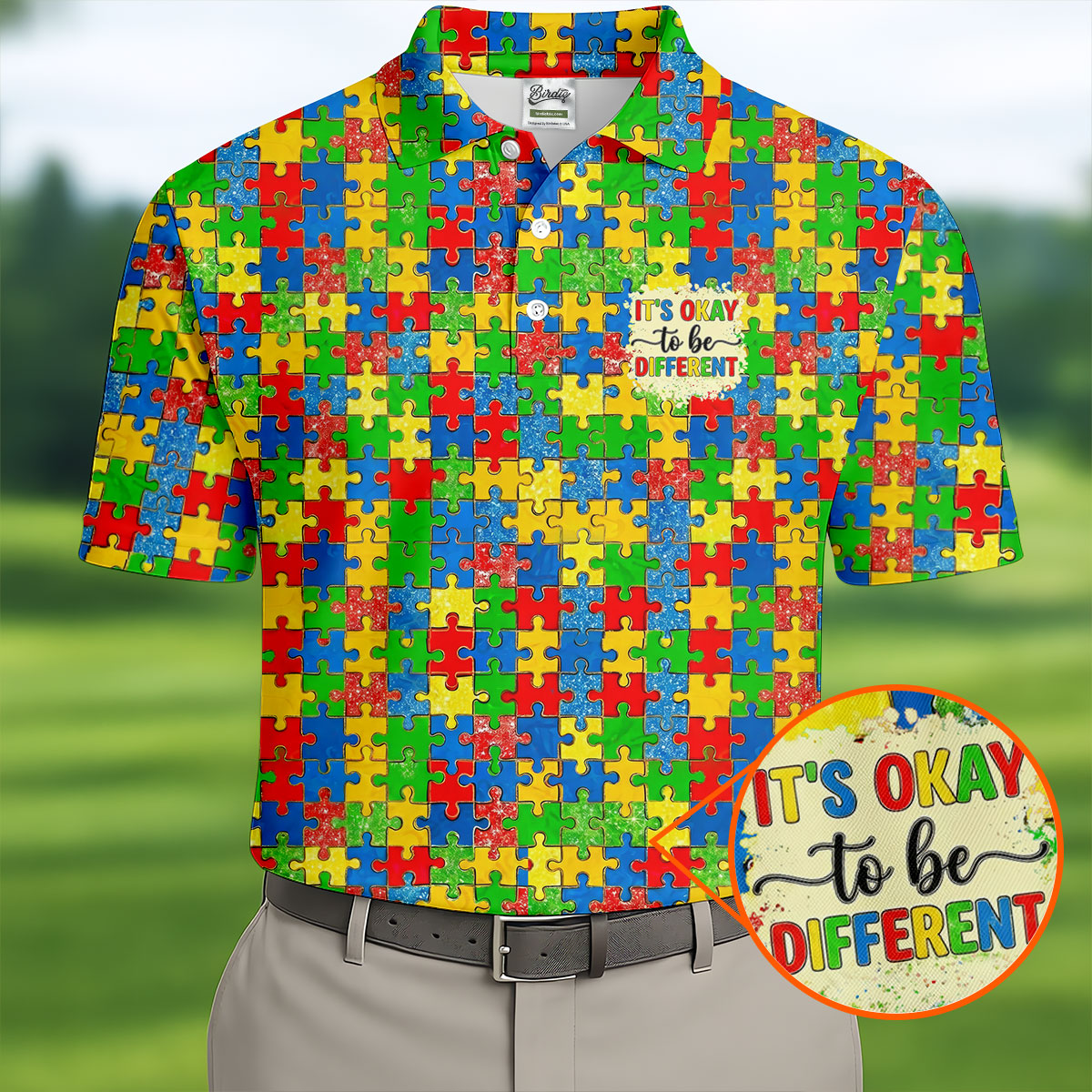 It's Okay To Be Different Colorful Puzzle Pattern Autism Awareness Men's Golf Shirt, Polo ShirtFor Men
