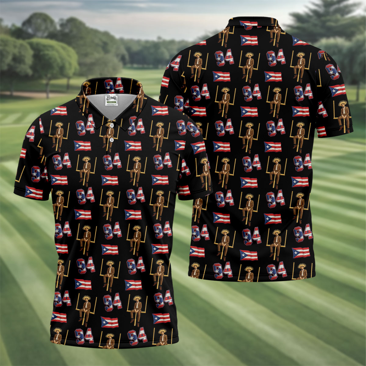 Bad Bunny Benito Bowl Football Theme Black Men Polo, American Football League Gift Ideas For Football Fans