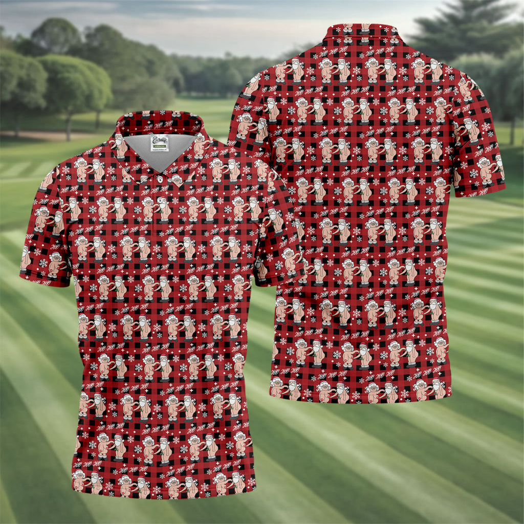 Ho Ho Ho Naughty Couple Funny Santa Christmas Golf Shirt, Fun Golf Shirts For Men, Polo Shirts For Men