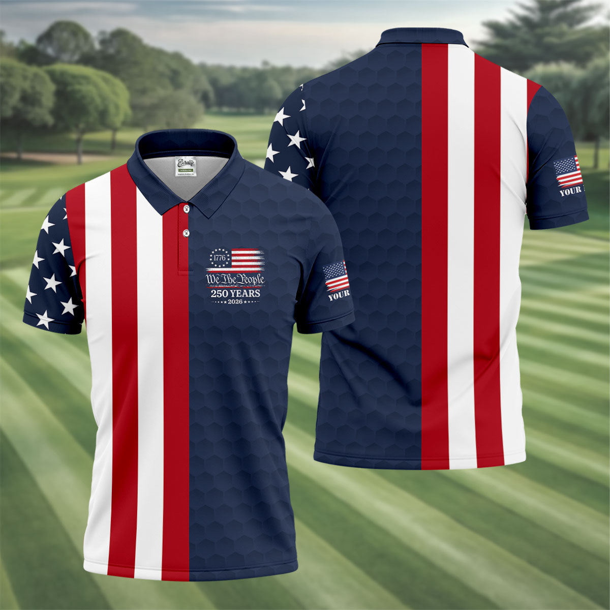 We The People Golf Ball Pattern 250 Years Patriotic 4th Of July US Flag Golf Shirts For Men