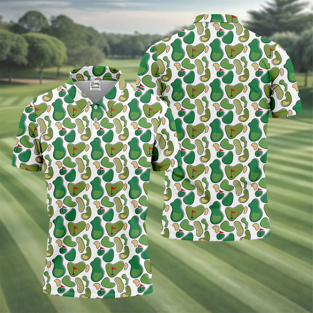 Mini Golf Course Seamless Pattern Men's Golf Polo Shirt Performance Golf Polos, Golf Shirts For Men