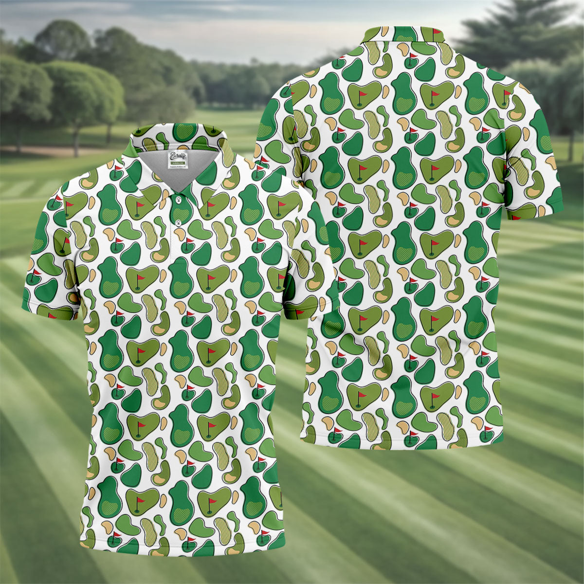 Mini Golf Course Seamless Pattern Men's Golf Polo Shirt Performance Golf Polos, Golf Shirts For Men