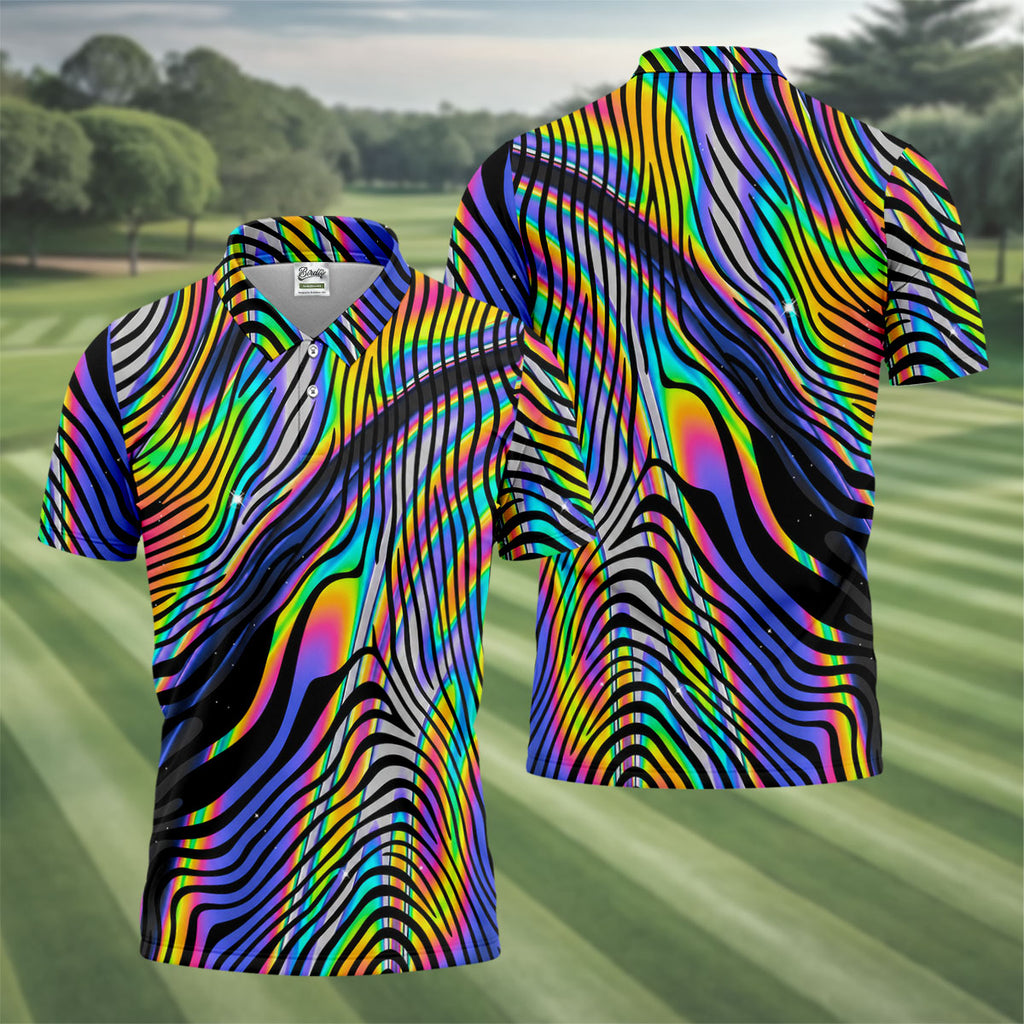 Rainbow Neon LGBT Support Zebra Pattern Golf Tops For Men, Pride Month Golf Shirts For Men