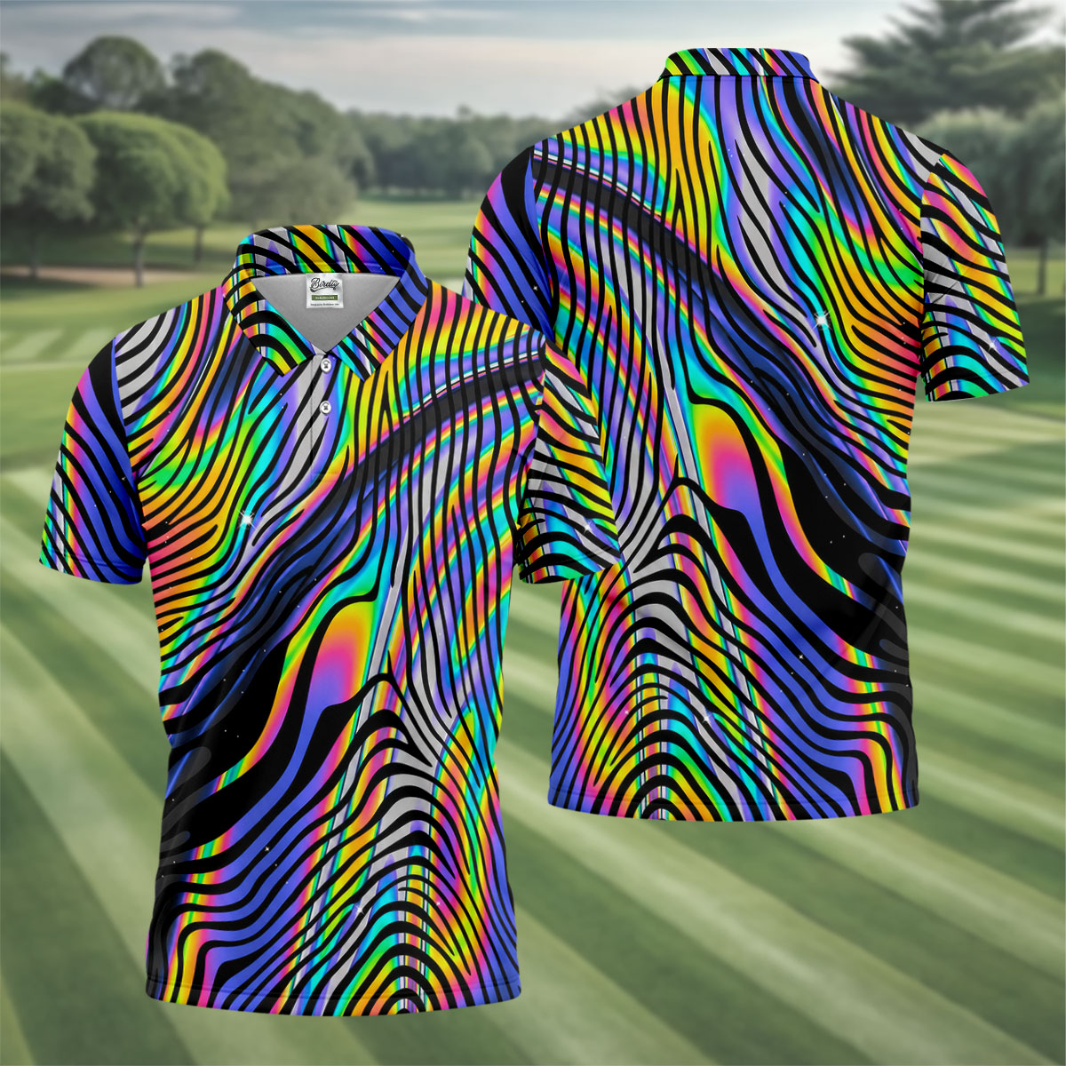 Rainbow Neon LGBT Support Zebra Pattern Golf Tops For Men, Pride Month Golf Shirts For Men