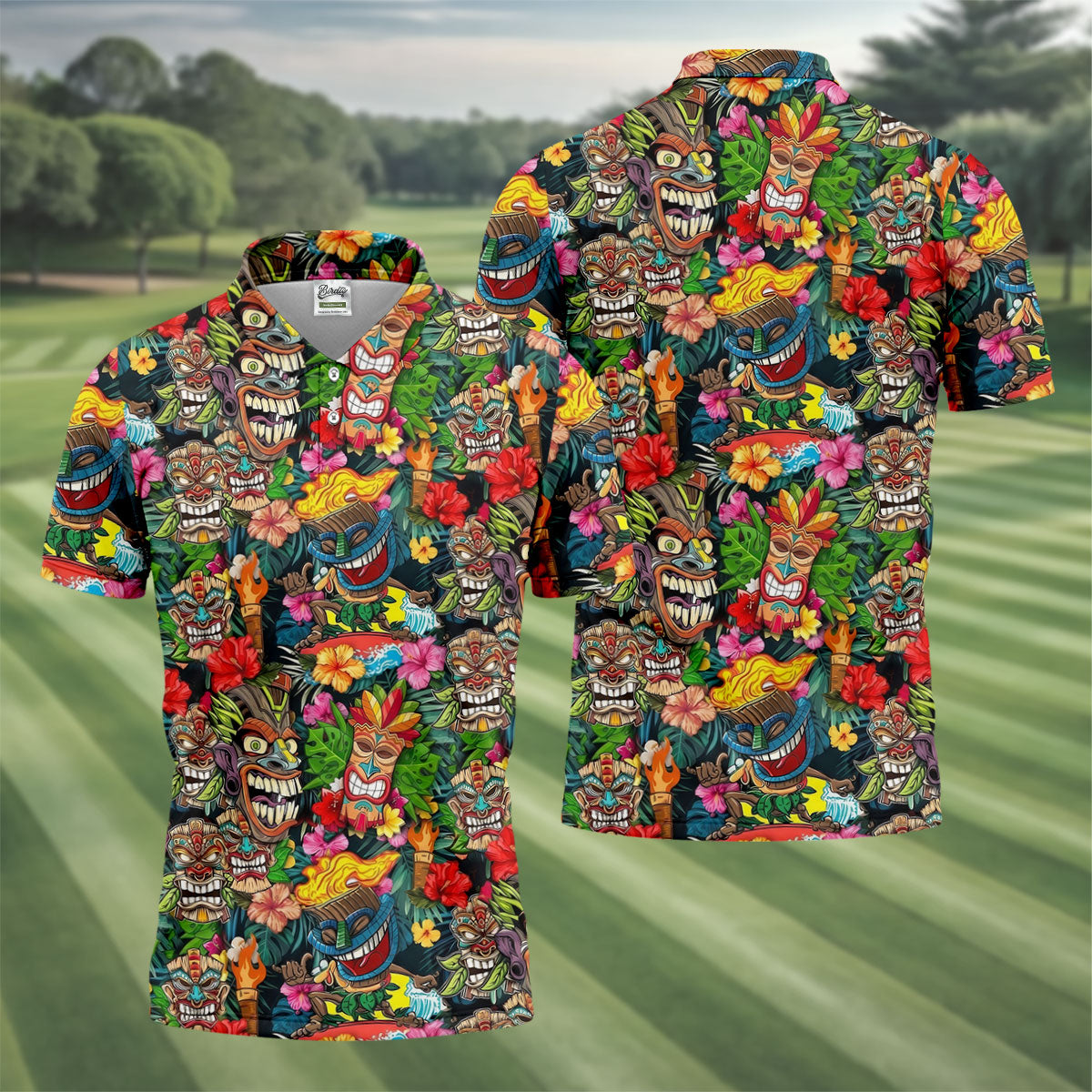 Hawaiian Tiki Tropical Floral Golf Shirts For Men, Polo Shirts For Men, Golfing Apparel