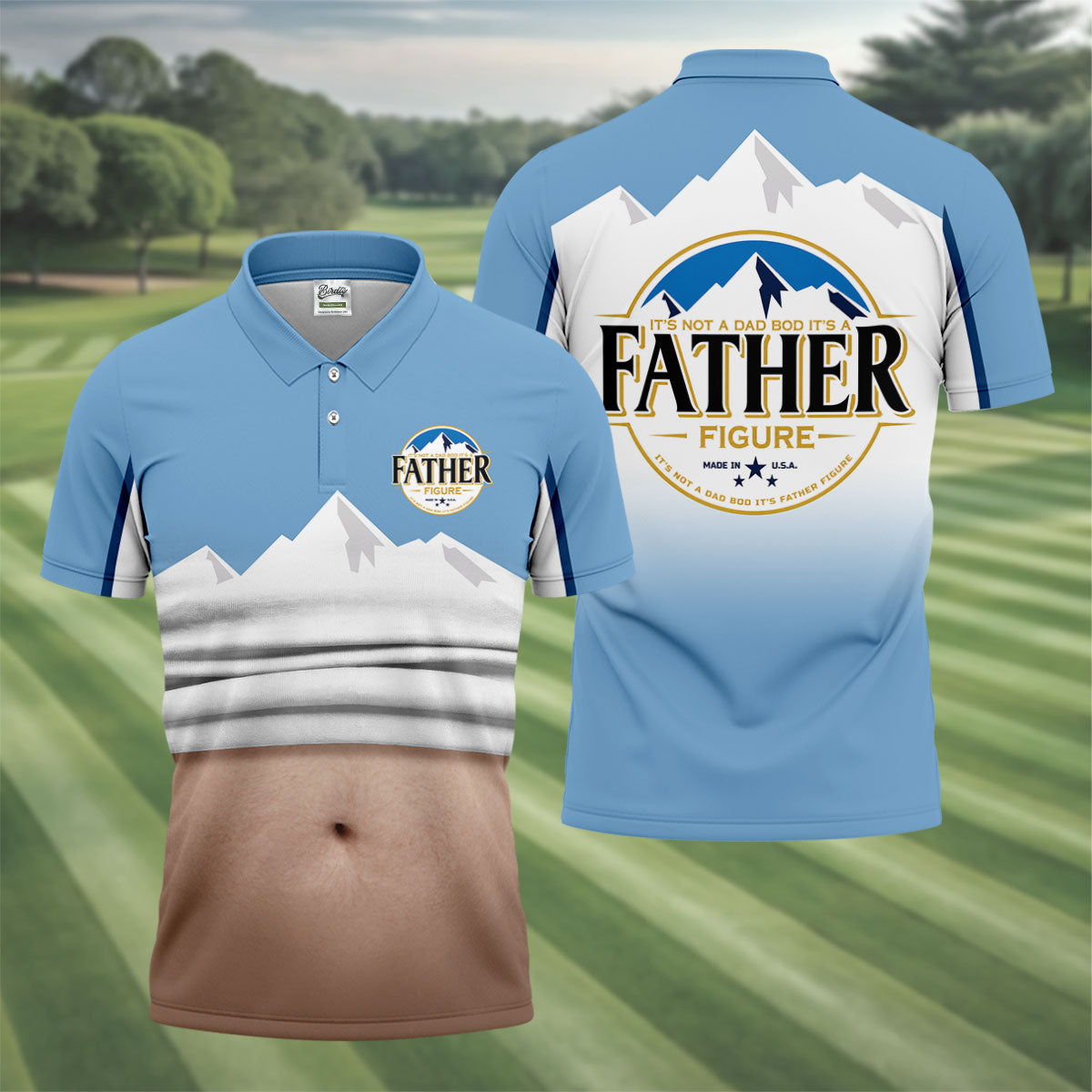 It's Not A Dad Bod It's A Father Figure Men's Funny Golf Polo Shirts, Father's Day Golf Shirt, Golf Gift For Dad