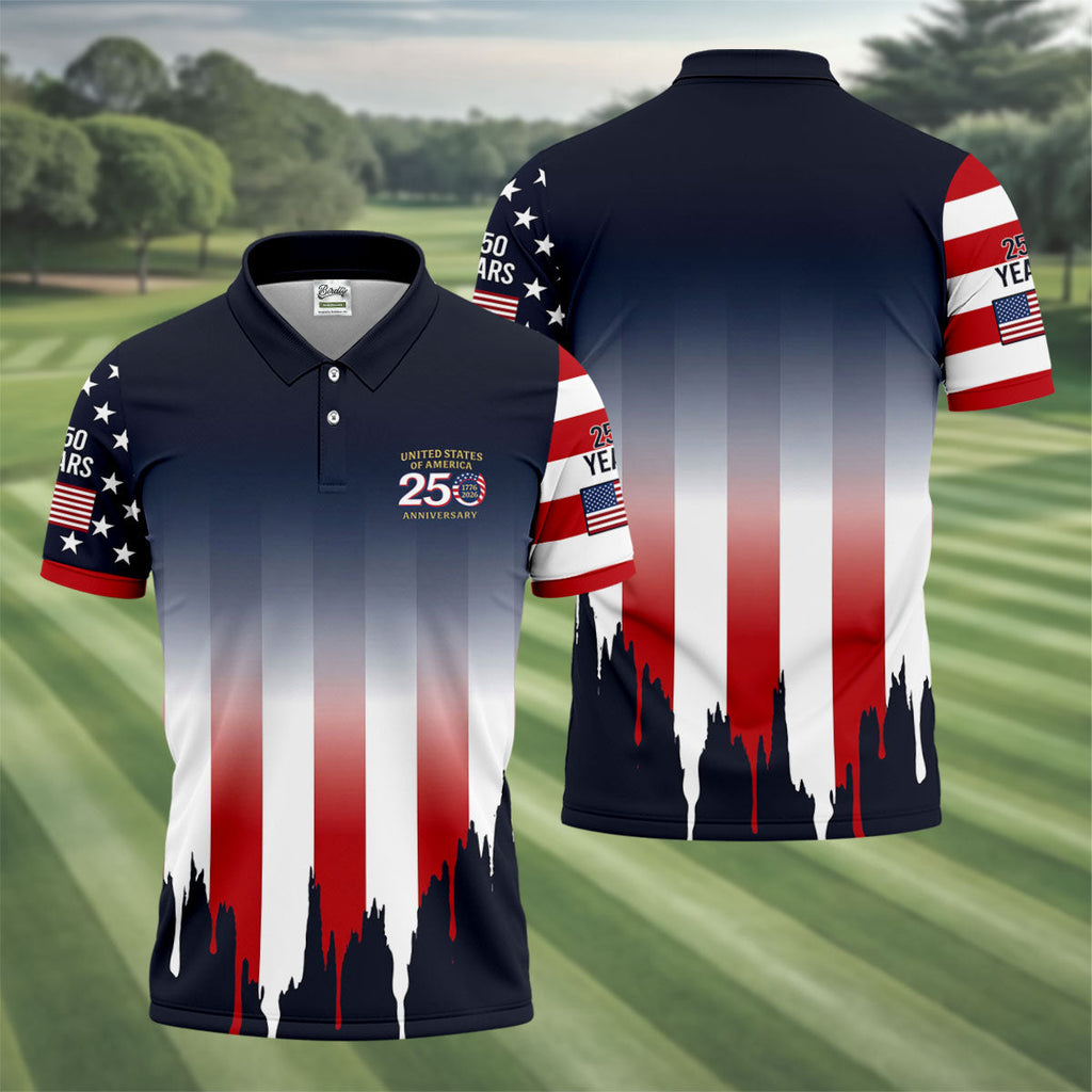 USA 250 Anniversary American Flag Golf Shirt, Patriotic 4th Of July Golf Shirts For Men
