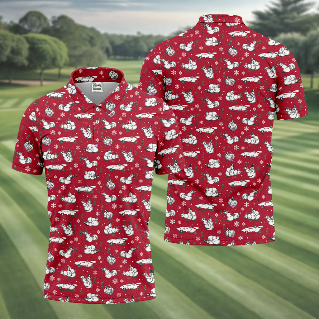 Funny Snowman Naughty Couple Red Golf Shirt, Christmas Golf Shirt, Golf Gift For Him, Polo ShirtFor Men