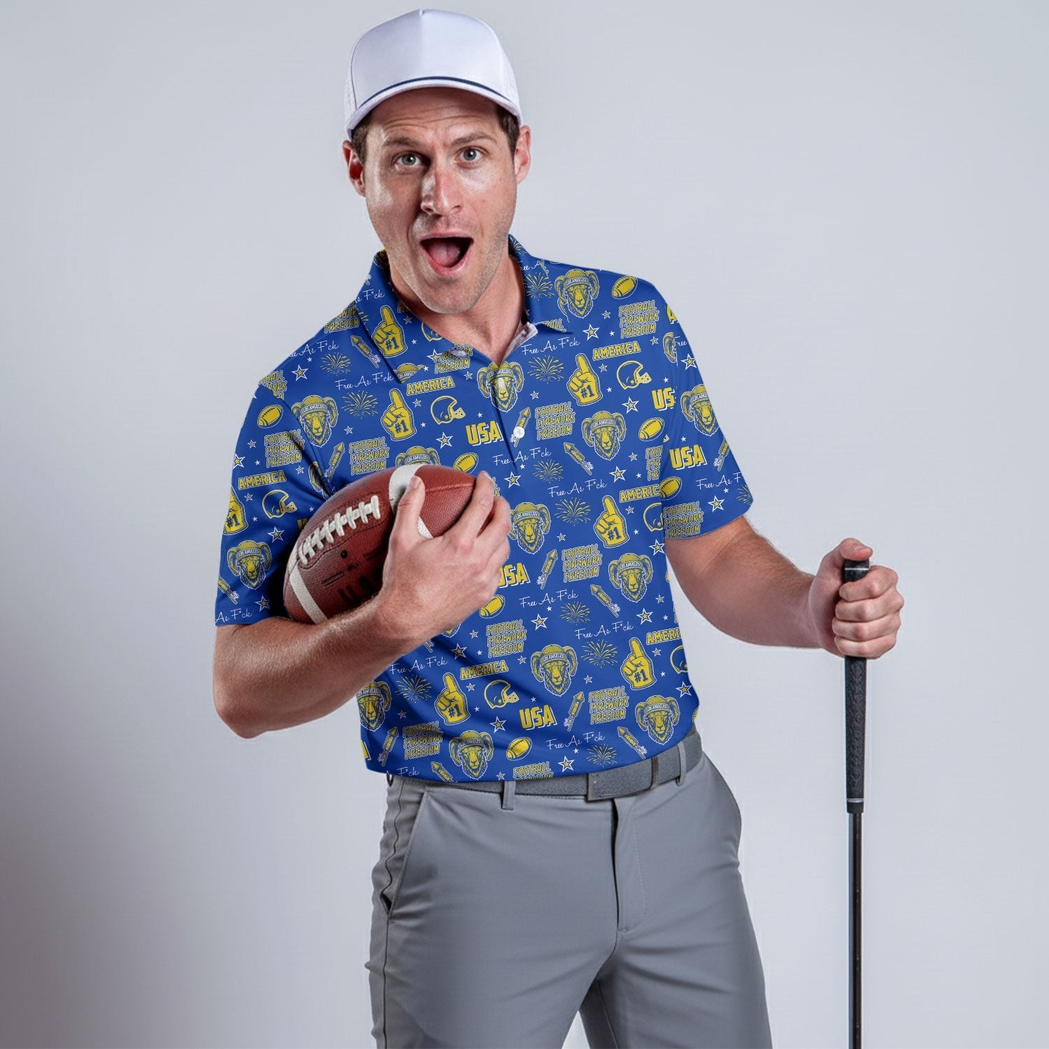 Ram Head Royal Blue And Gold Sport Polo, American Football League Gift Ideas For Football Fans