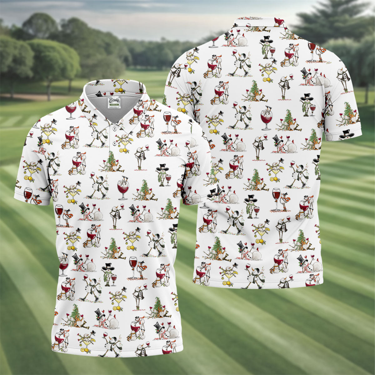 Funny Snowman Drinking Wine White Golf Shirt, Christmas Golf Shirt, Polo Shirts For Men, Golf Gift For Men