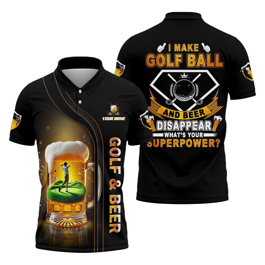 I Make Golf Ball And Beer Custom Men's Golf Polo Shirt, Funny Golf Shirt, Dad Golf Gift