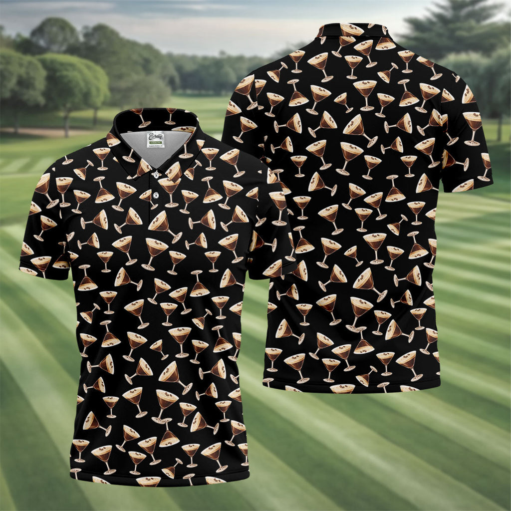 Espresso Martini Print Golf Shirt, Men's Golf Polo Shirts, Golf Shirts For Men, Polo Shirts For Men