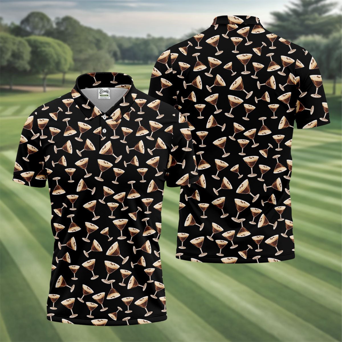 Espresso Martini Print Golf Shirt, Men's Golf Polo Shirts, Golf Shirts For Men, Polo Shirts For Men