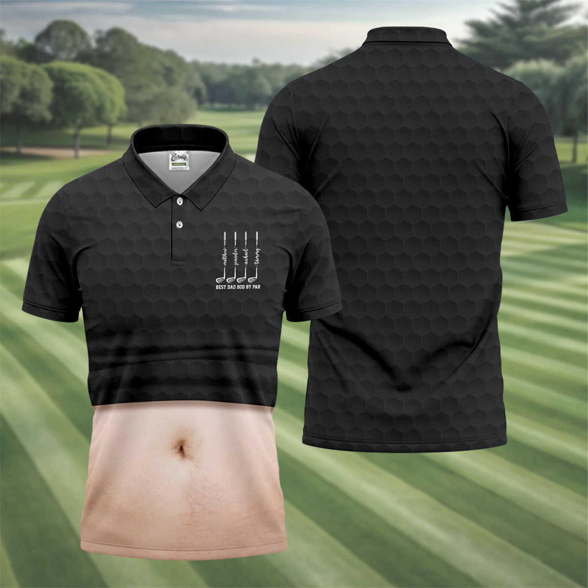 Best Dad Bod By Par Black Men's Funny Golf Polo Shirts, Father's Day Golf Shirt, Golf Gift For Dad