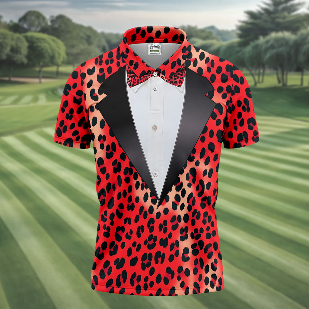 Red Leopard Funny Costume Hawaiian Golf Shirt, Polo Shirts For Men, Golf Shirts For Men