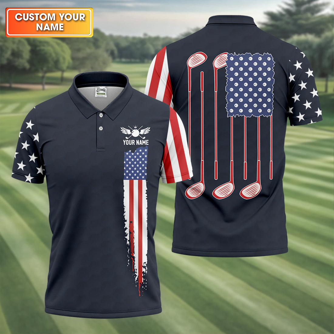 American Flag Patriot Red White Blue Golf Tops For Men, 250th Anniversary Golf Shirts For Men