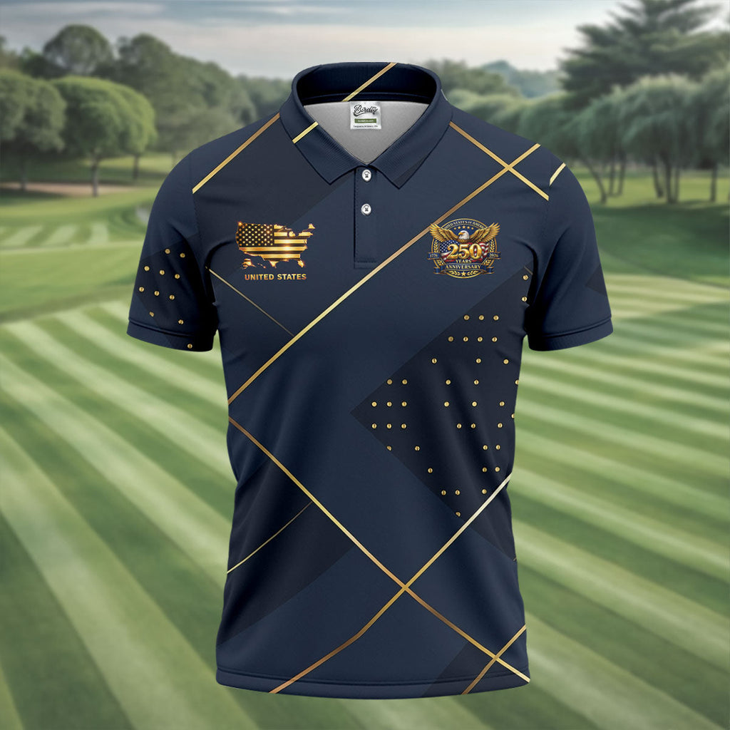 Bald Eagle 250 Years Anniversary Navy Patriotic Golf Shirt, 4th Of July Golf Shirts For Men
