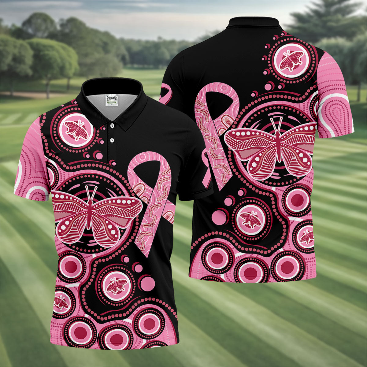 Breast Cancer Pink Butterfly Golf Tops For Men, Cancer Awareness Shirt, Polo Shirts For Men
