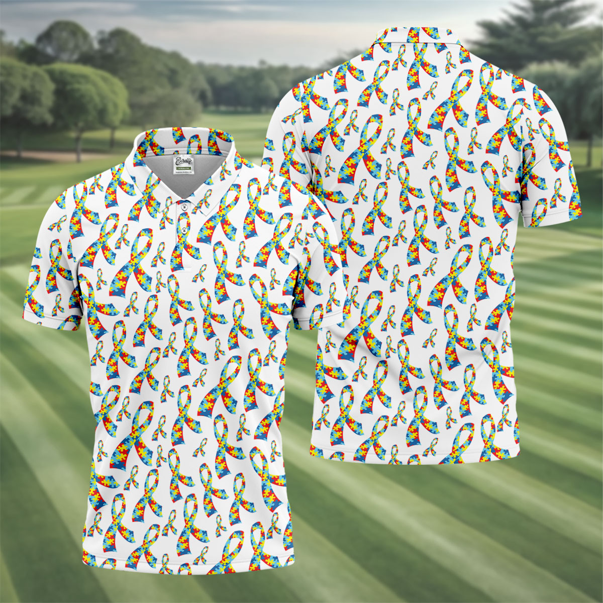 Autism Awareness Ribbon Golf Tops For Men, Autism Ribbon Polo Shirts For Men, Golf Shirts For Men