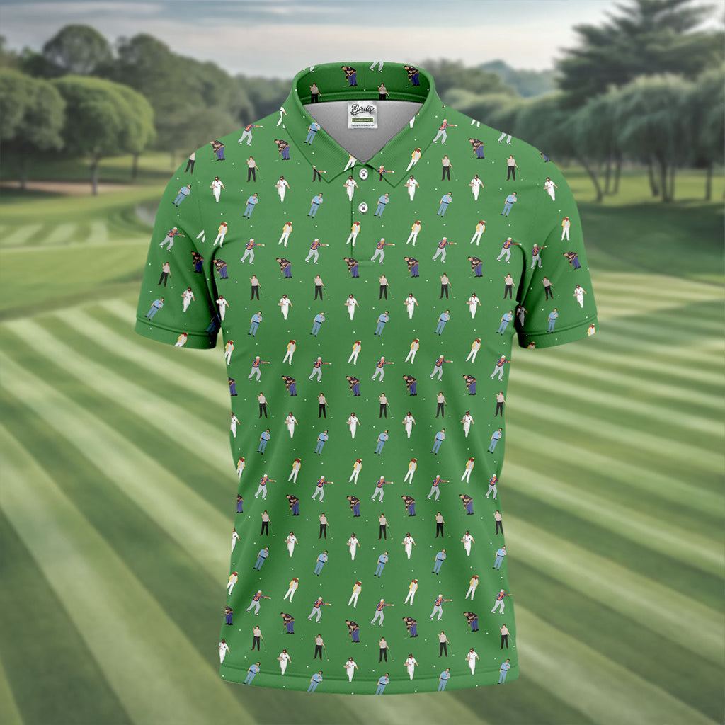Sports Comedy Characters Golf Pose Green Golf Shirt, Golf Shirts For Men, Polo ShirtFor Men