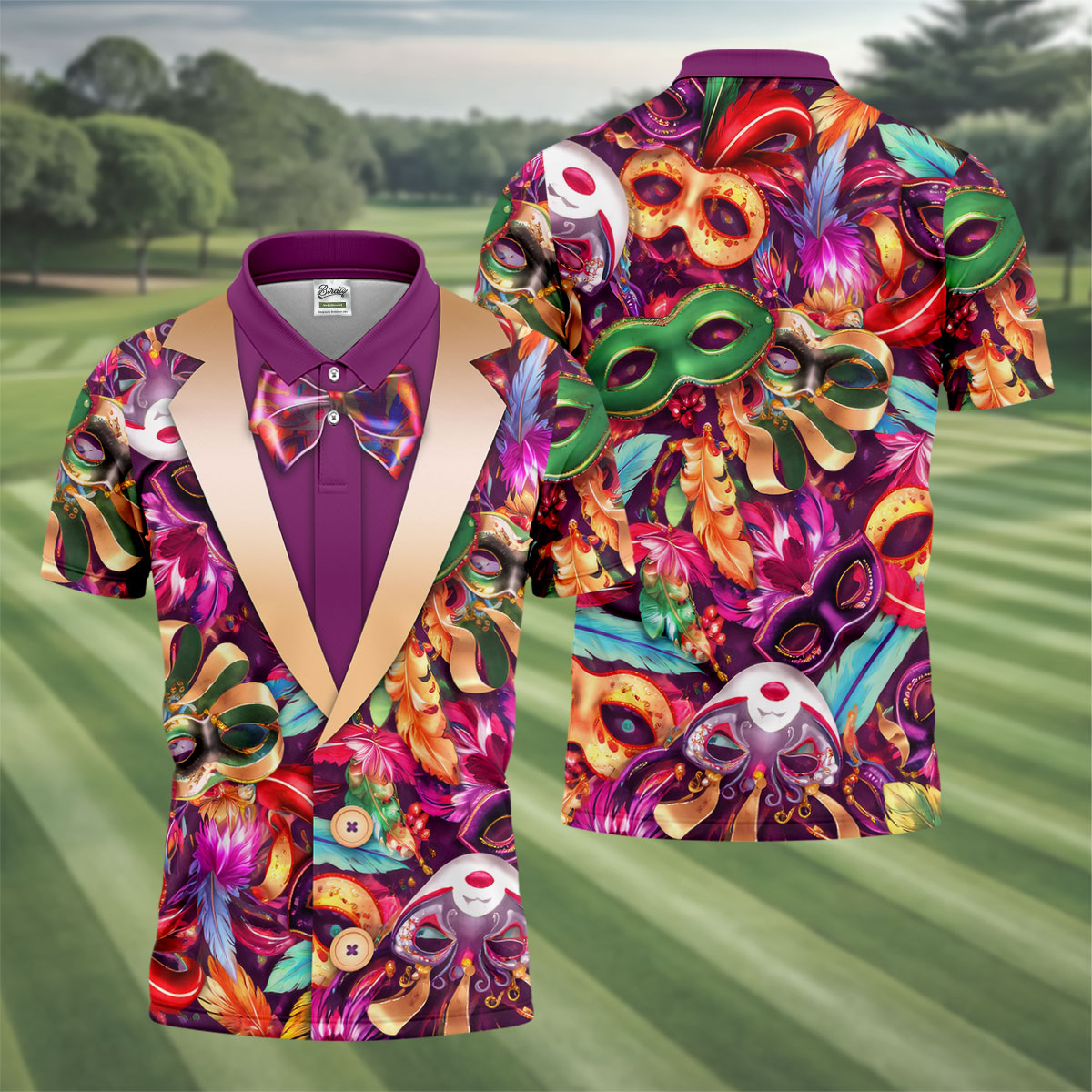 Colorful Mardi Gras Suit Print Men's Funny Golf Shirts, Polo Shirts For Men, Golf Shirts For Men