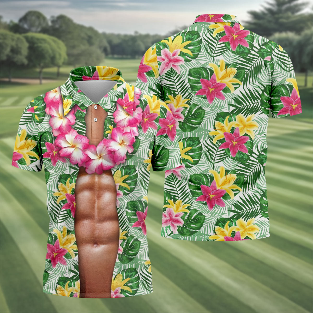 Muscle Costume Hawaiian Golf Shirt, Men's Funny Golf Shirts, Polo ShirtFor Men